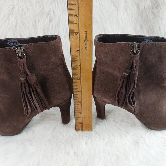Anne Klein Iflex Caroline Women's Brown Suede Leather Ankle Tassel Zip Boot 6M - Picture 4 of 9